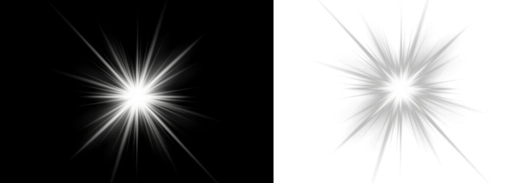 Sparkling fairy light star with magic dust. Elegant glow spreads evenly around the shape. Transparent background vector illustration.