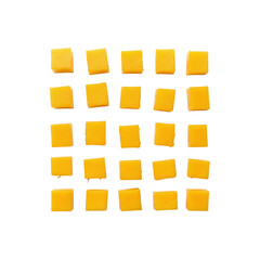 Mango cubes neatly arranged on transparent background yellow fruit