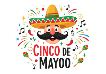Fototapeta premium Cinco de mayo celebration logo with cartoon face