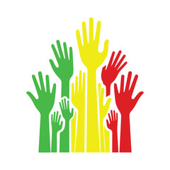 Obraz premium Multiple Hands Upward Silhouettes – Abstract Community Vector Design