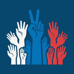 Obraz premium Colorful Raised Hands Illustration – Crowd Gesture Vector Set