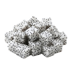 Pile of diced dragon fruit pieces on transparent background