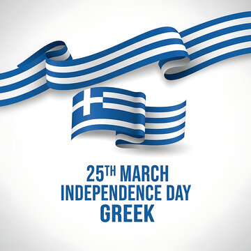 Celebrating greek independence day with national flag and ribbon