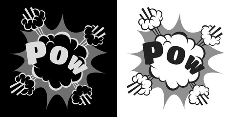 A comic book style illustration of a pow explosion in black and white