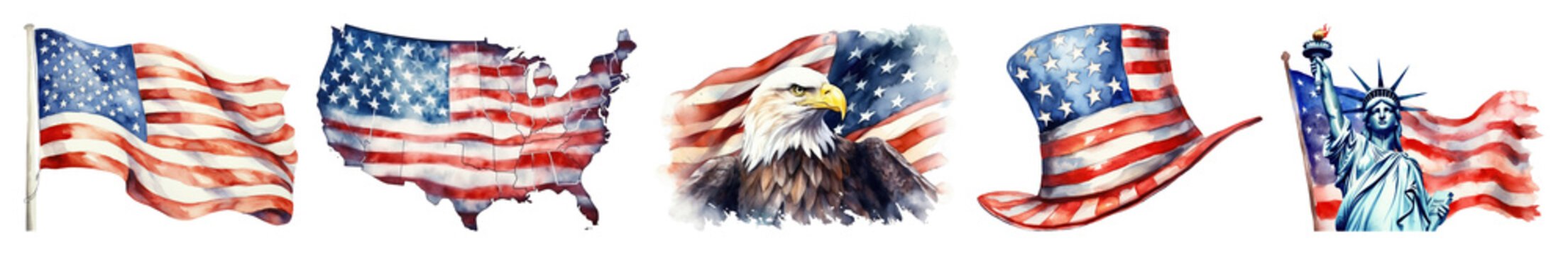 PNG Patriotic symbols in watercolor art on transparent background