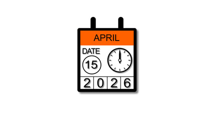 4K calendar illustration April 15 date 2026 illustration . black background clean and stunning 4k illustration.