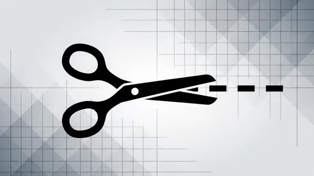 A pair of scissors cutting a dashed line on a textured background