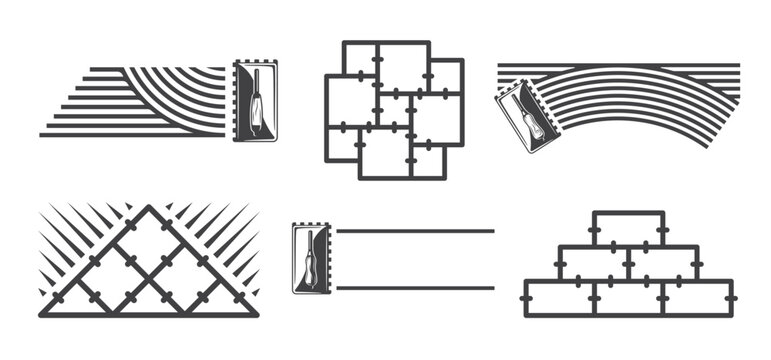 Laying tiles icons set isolated on white background. Vintage tiling template. Design elements. Vector illustration