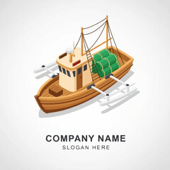 Isometric Illustration of a Fishing Boat. © Anak