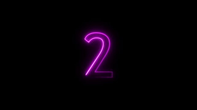 Number 2 neon sign in 4K animation on black background. Glowing neon countdown with black background.
Number 2 text icon animation, Glowing neon 2 text icon animation isolated on Black Background.