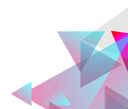 A vibrant geometric background featuring translucent overlapping triangles in pink and blue hues, perfect for modern corporate branding and creative web advertising