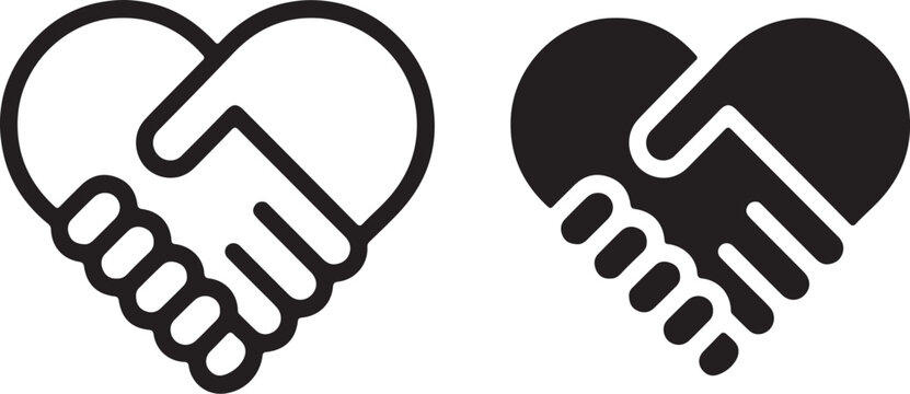 handshake heart love partnership icon set outline silhouette vector