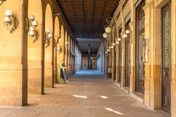 Porches in the castle square, San Fermin festivities in the autonomous community of Navarre 