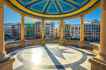 Kiosk in Plaza del Castillo, San Fermin festival in the autonomous community of Navarre 