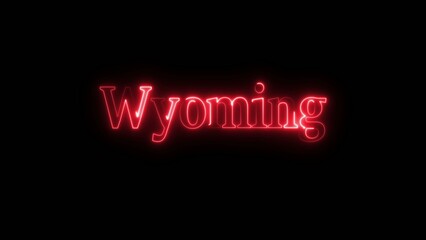 Obraz premium Red neon sign with the word wyoming on black background