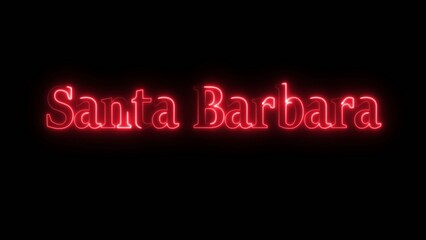 Red neon sign with santa barbara text on black background