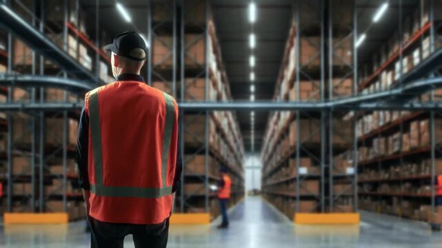 Warehouse Staff Overview. Central Warehouse Manager Controls Traffic And Safety Measures Effectively