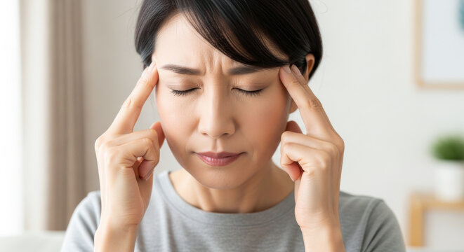頭痛に悩む女性：片頭痛やストレスによる頭の痛み
