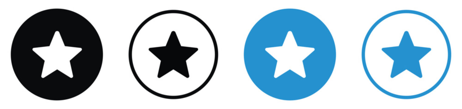 Classic five-point star icon inside circular frames. Ideal for marking favorites, bookmarks, ratings, or highlighting important features in web and mobile application designs.