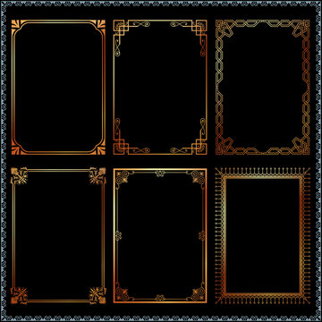 Decorative frames and borders golden set vector
