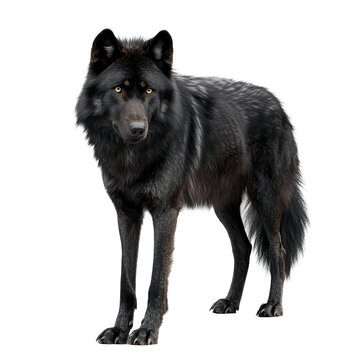 Majestic Black Wolf Portrait On White.