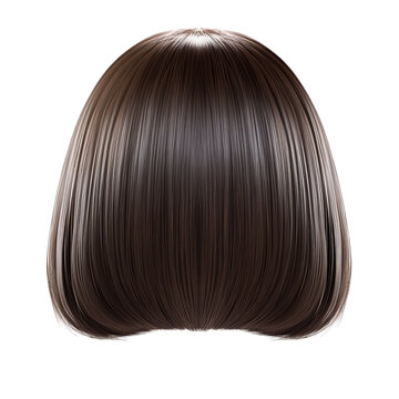 Dark Brown Bob Wig With A Blunt Cut, Isolated On A White Background.