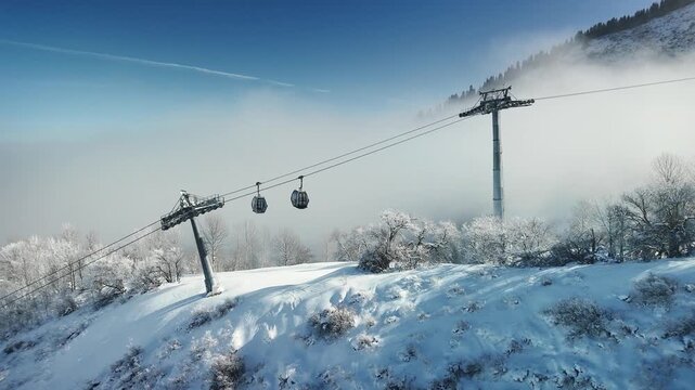 Aerial view of mountain valley with snow