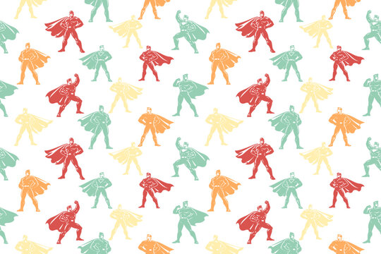Comic hero pose seamless pattern design