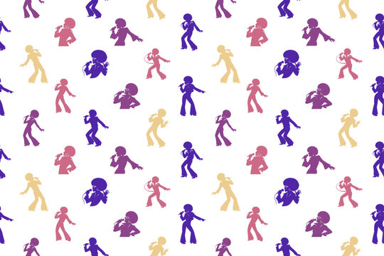 Funk singer silhouette pose seamless pattern design