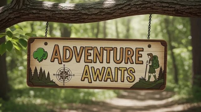 Rustic lettering &ldquo;Adventure Awaits&rdquo; Girl Scout Day theme