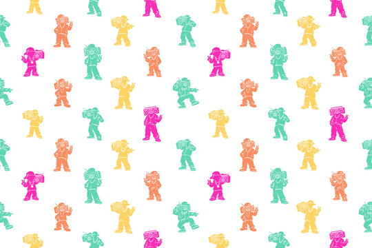 Hip-hop boombox guy pose seamless pattern design