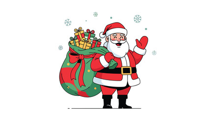 Vector illustration of Santa Claus with gift bag