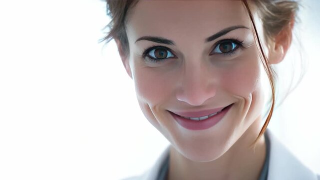 Radiant Smile: A stunning woman graces the frame with a bright, radiant smile, her expressive eyes full of life and vitality.