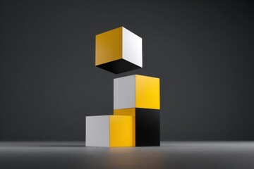 Obraz premium Stacked cubes in yellow, white, gray, and black stacked blocks