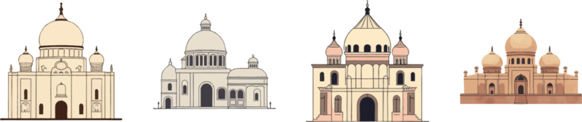 Watercolor A simple line icon featuring domed building designs perfect for architectural or historical themes High quality set isolated on white background