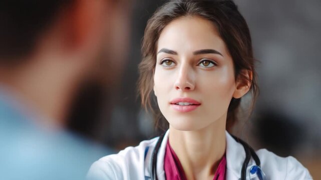 Compassionate Consultation: A dedicated healthcare professional engages in a patient consultation, her empathetic gaze reflecting a commitment to care and understanding.