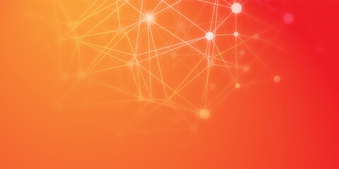 Abstract technology network background with glowing nodes and connecting lines orange red gradient digital connection vector design © tajul