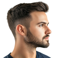 Fototapeta premium Man Profile. Handsome Brunette Man, Side View With Beard On White Background.