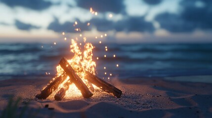 Beach bonfire at sunset