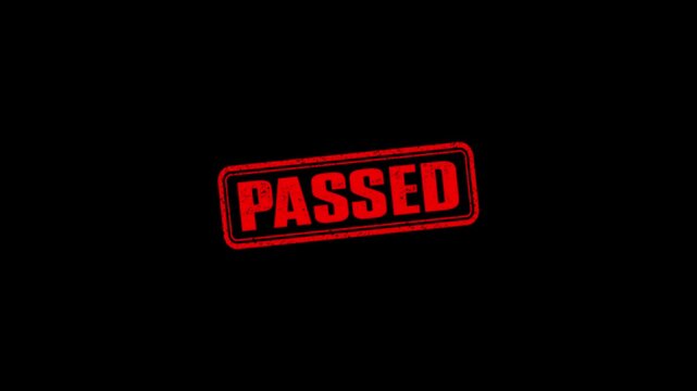 Textured Passed text animation. passed Rubber Stamp motion. impression slide down rubber seal 4k video.