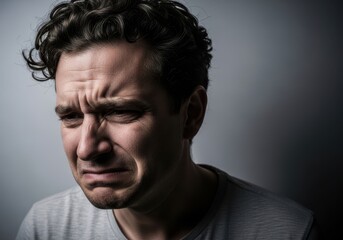 Obraz premium Man with a frustrated expression on his face in a closeup portrait