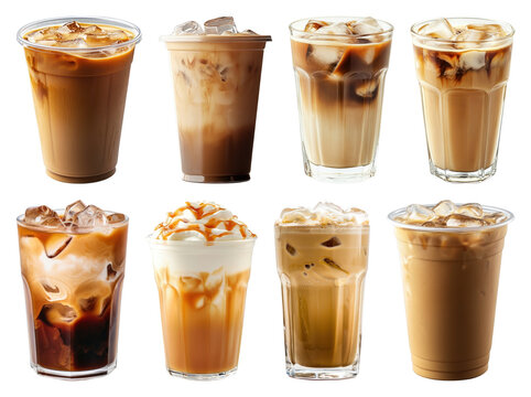 PNG Assorted iced coffee drinks collection on transparent background