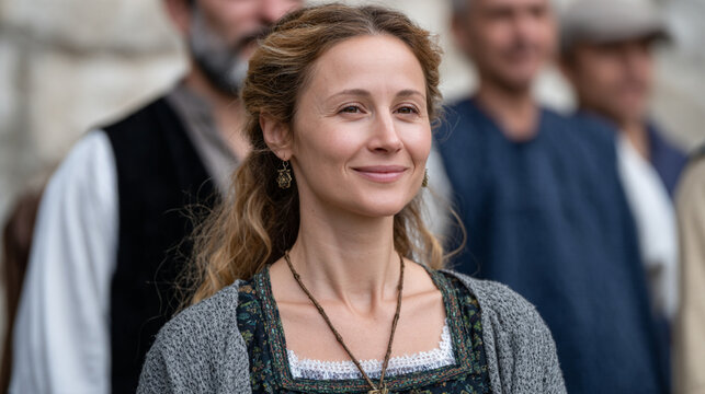 Woman Vocalist Singing Traditional Sardinian Folk Music with Male Quartet During Outdoor Performance