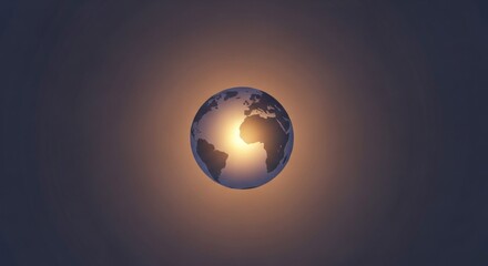 Obraz premium A globe with a sun shining through it, set against a dark background with a warm glow.