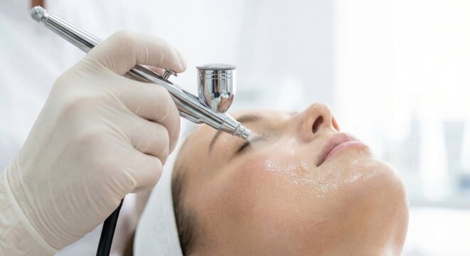 Woman receiving oxygen infusion facial treatment