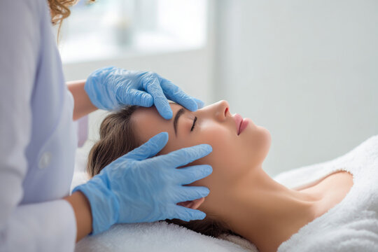 beauty specialist consulting teenage girl about blackhead treatment plan in contemporary clinic, clean minimalist interior, natural window light