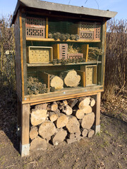 Insect hotel made of different materials to offer a retreat for many species.