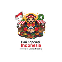 Indonesian Cooperatives Day Market Vendor with Fruits and Vegetables