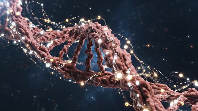 Close up view of a dna double helix in space.