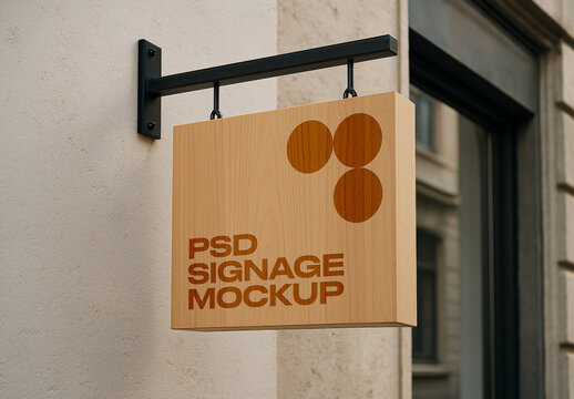 Wooden Thick Sign Mockup